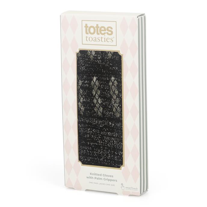 totes toasties® Ladies Brushed Knitted SmarTouch Gloves Black Sparkle Extra Image 1